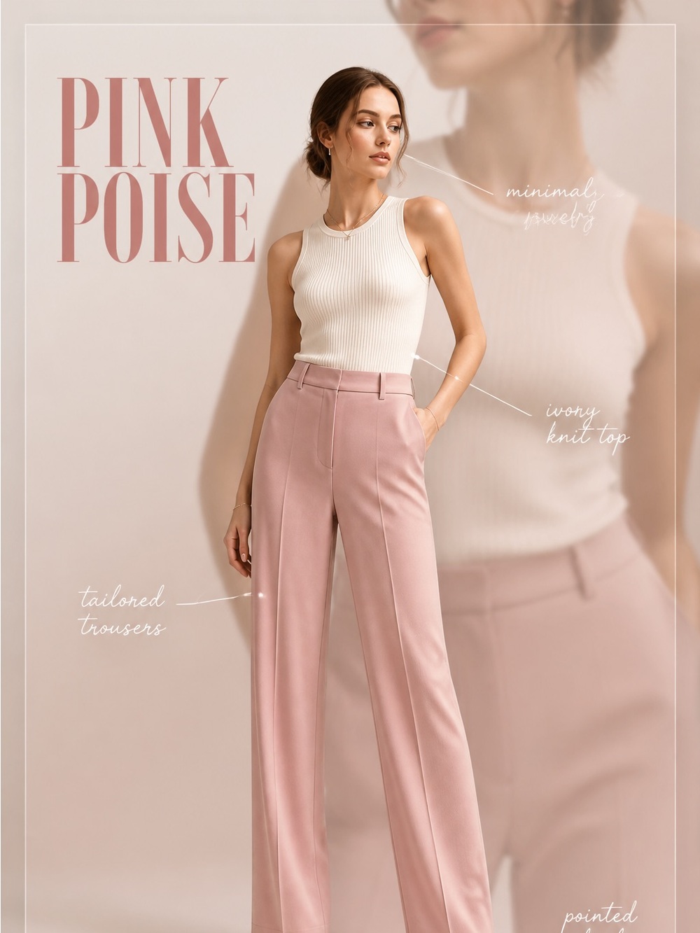 Donna Karan NY Blush Pink Tailored Mid Waist Pink Wide-Leg Trousers NWOT
